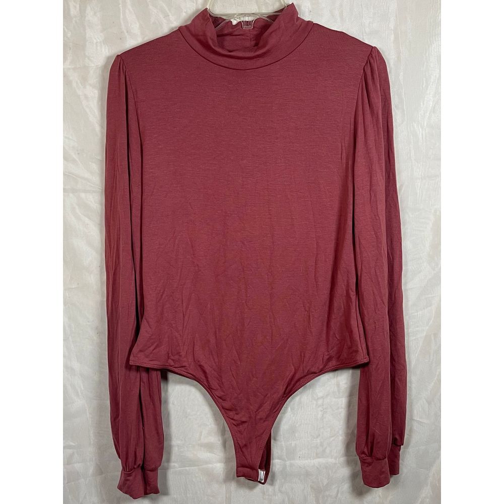 Lulus Burgundy Mock Neck Long Sleeve Bodysuit Elegant Basic‎ Top XL